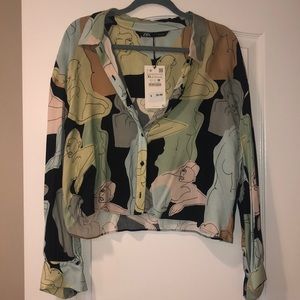 Zara button down cropped shirt